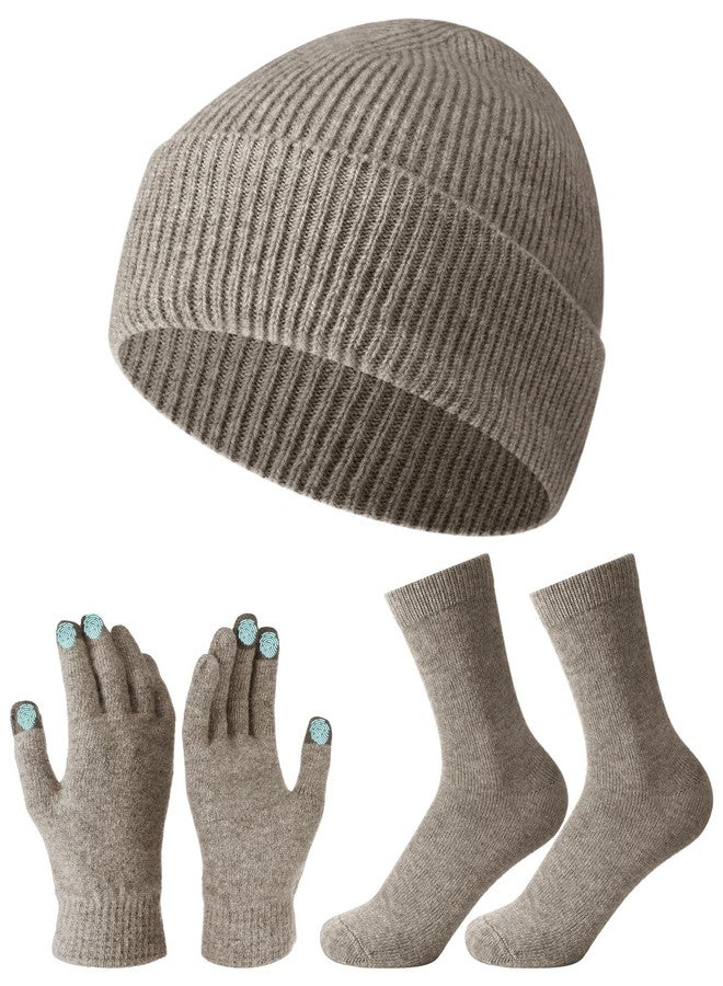 Croloose 3 Pcs 100% Wool Winter Hat Gloves Socks Set for Women Men Thermal Knit Beanie Wool Touchscreen Gloves Warm Socks Winter Warmer Accessories Christmas Gifts for Cold Weather Outdoor Sports - Image 1